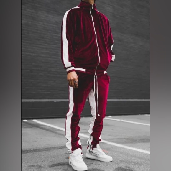 Track suit outfit deep red with white strip zip up top top collar extra large - Picture 1 of 9